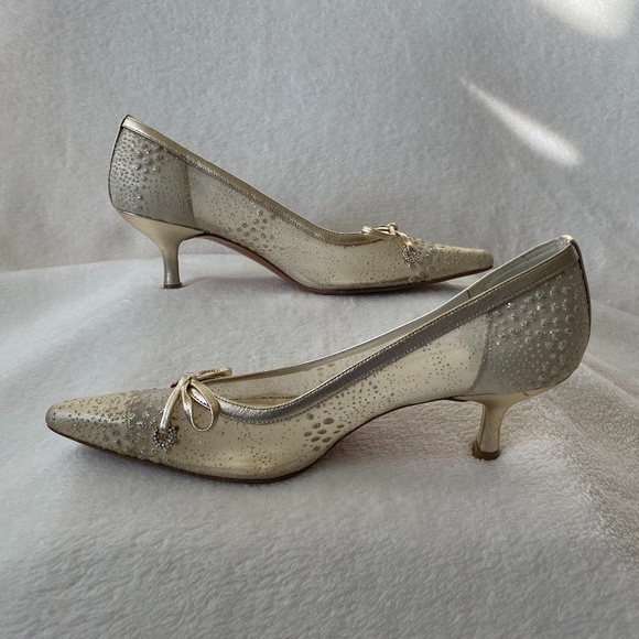 Stuart Weitzman mesh leather gold glitter - Picture 2 of 5